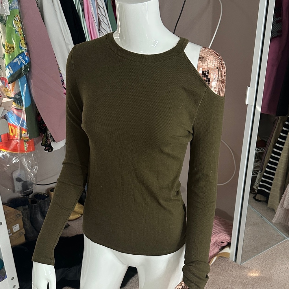 Olive Green Cutout Shoulder Top